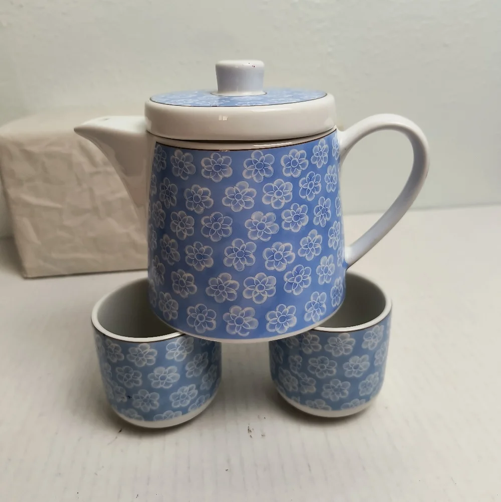 Pottery House Japanese Teapot Blue Floral Porcelain Tea Lover Made In Japan